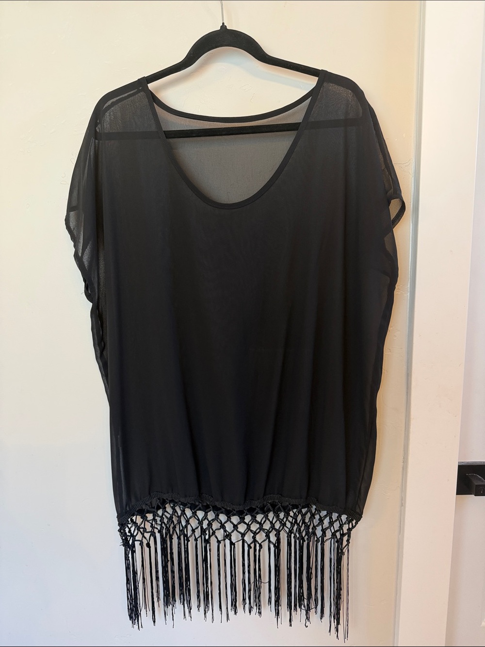 Sheer Black Fringe swimsuit coverup